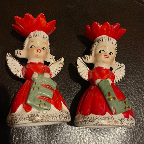 VINTAGE NAPCO NOEL POINSETTIA ANGELS CANDLE HOLDERS #1628 JAPAN - Picture 9 of 10